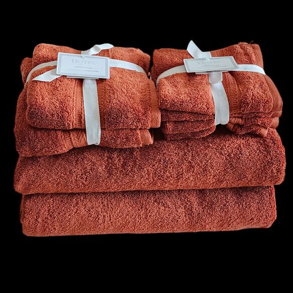Hotel 8pc Autumnal Rust Color Cotton Towel Set 2 Bath 2 Hand 4Tip Made in Green - Picture 11 of 15